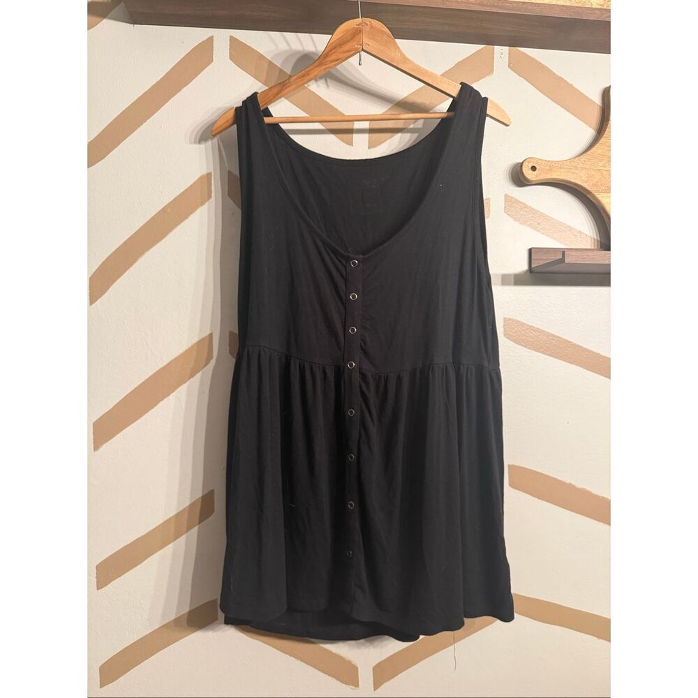 American EagleBlack Scoop Neck Pleated Sleeveless Stretch Peplum Tank Top Large‎